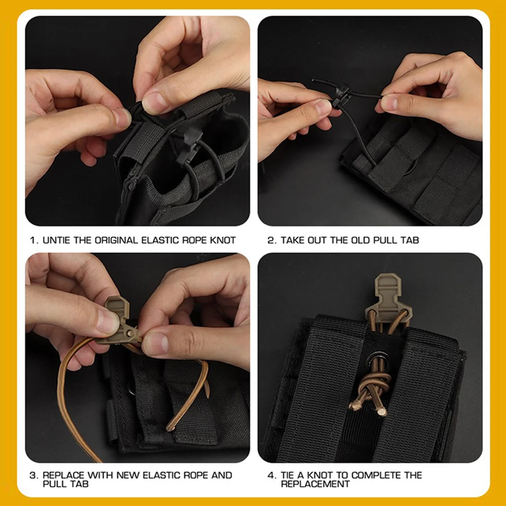 Kantong Majalah Taktis Tali Elastis Kejut dengan Tab Tarik Penahan untuk Rompi Airsoft 5.56 AR15 Tas Mag Tali Kulit Atas Terbuka