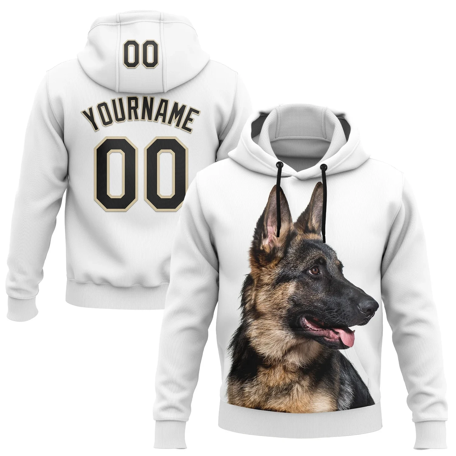 

Custom Number You Name White Black-Cream 3D Pattern Design German Shepherd Dog Sports Pullover Sweatshirt Hoodie