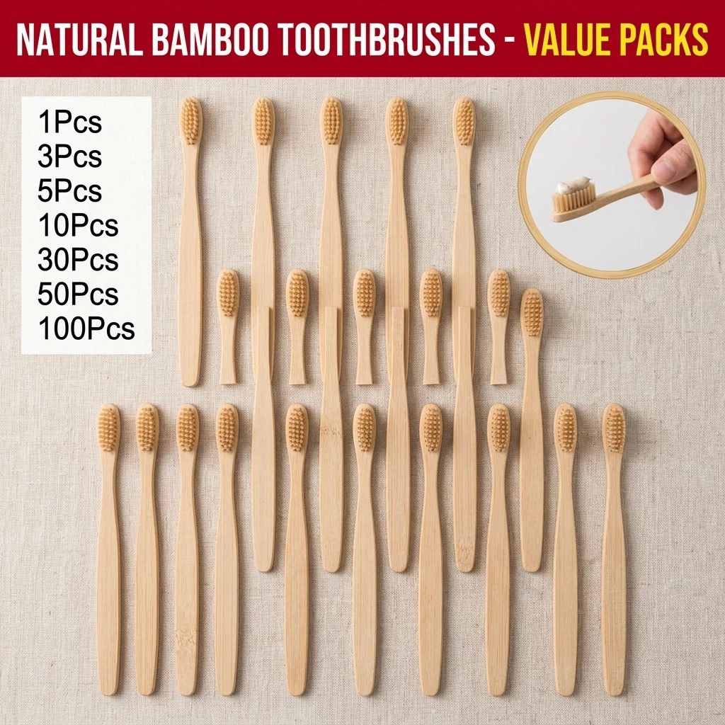 1-100Pcs Biodegradable Eco-Friendly Natural Bamboo Charcoal Toothbrushes Soft Bristle Travel Wooden Manual Toothbrush Laser LOGO