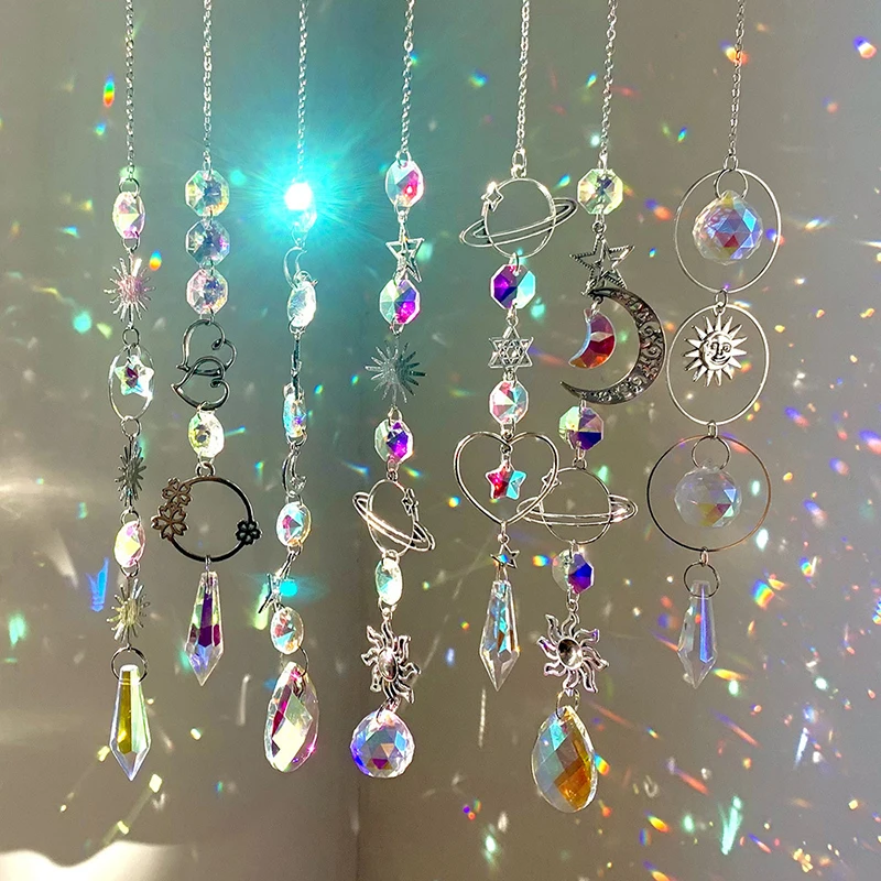 

Hanging Crystal Pendant Garden Suncatcher Wind Chimes Rainbow Prism Crystal Chain For Window Decor