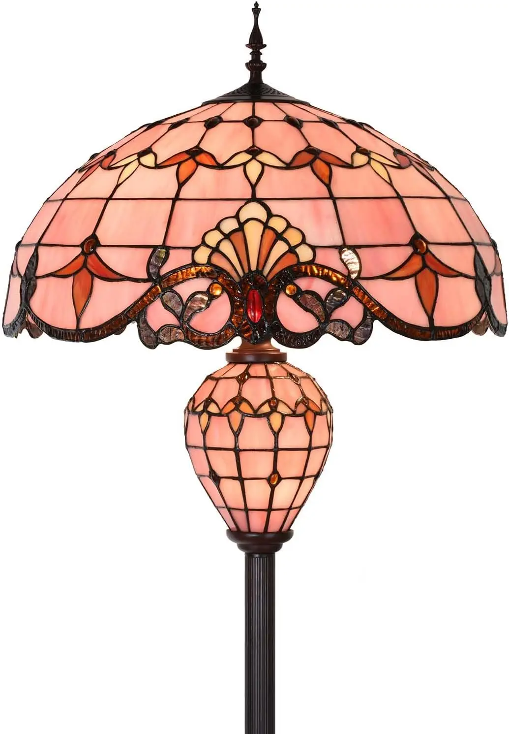 L10897 Baroque Style Stained Glass Double Lit Floor Lamp For Home Decor (Pink, 20-Inch Wide)