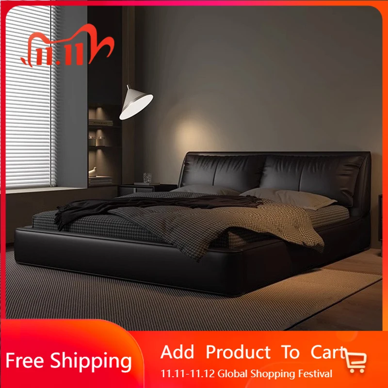 

Italian Light Luxury Leather Bed Modern Simple Sleeping Aesthetics Minimalist Bed Fashion Queen Unusual Muebles Salon Furniture