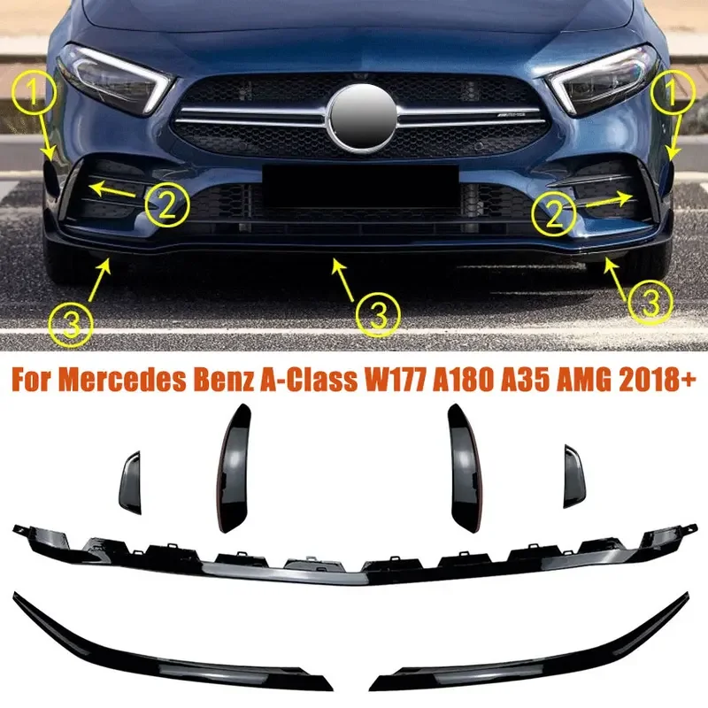 

For Mercedes Benz A-Class W177 A180 A200 A220 A35 AMG style front bumper lip air outlet body modification accessories 2019-2024