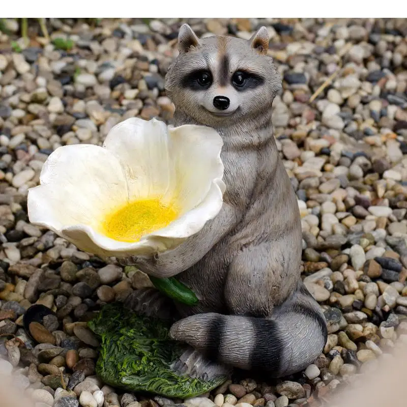 Garden Decorations Raccoon Bird Feeder Resin Ornaments Crafts Courtyard Landscaping Animal Figurines Sculpture Home Decor