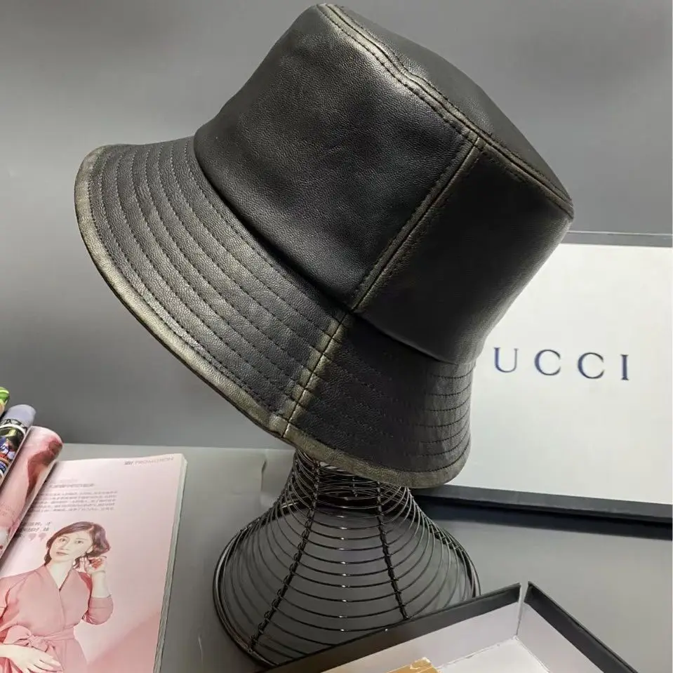 الرجعية الموضة الحديثة الخريف جديد غسلها بولي Leather الجلود صياد قبعة قبعة الشمس حوض السفر قبعة فاتحة 4m802 #2