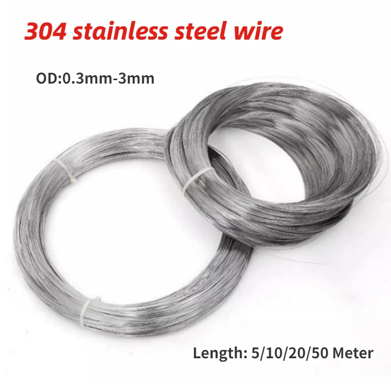 New 1pcs 5/10/20/50 Meters 304 Stainless Steel Soft Wire Diameter 0.03-3mm Single Strand Lashing Soft Iron Wire Rustproof