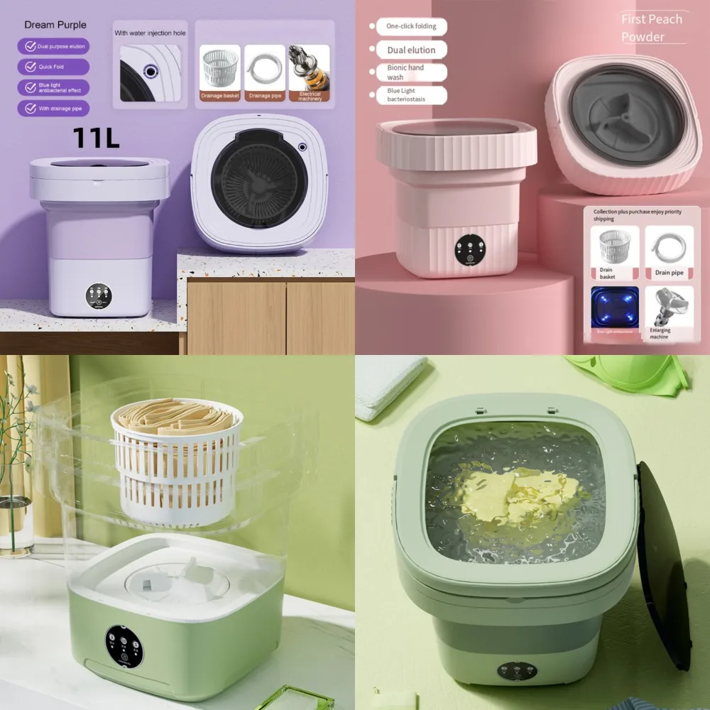 

Compact Folding Portable Mini Ultrasonic Washer with 6L Capacity for Travel Underwear Socks, Large 11L Clothes Spin Dryer Bucket