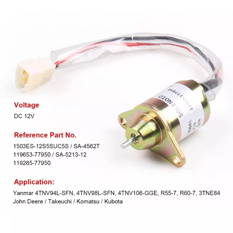 

119653-77950 Stop Solenoid Valve 12V Suitable for Yangma Engine 1503ES-12S5SUC5S 119285-77950 SA-4562T SA-5213