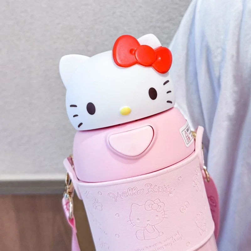 Sanrio-taza Termo Kulomi genuina 316, taza de agua para niños, pajita de alto nivel de apariencia para niñas, taza portátil para estudiantes, regalos de cumpleaños