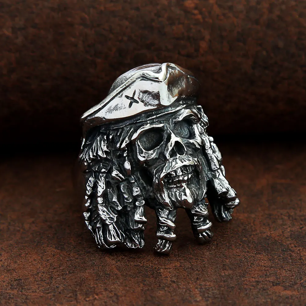 Gothic Pirates of the Caribbean Captain Jack Skull Stainless Steel Ring For Men Fashion Punk Hip Hop Biker Ring Jewelry Gift