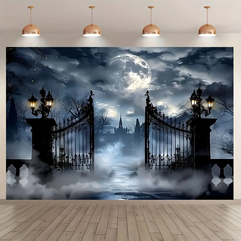 1 Piece Gothic Castle Backdrop Wall Hanging Horror Halloween Party Decoration Photo Booth Backdrop Indoor/Outdoor Tapestry
