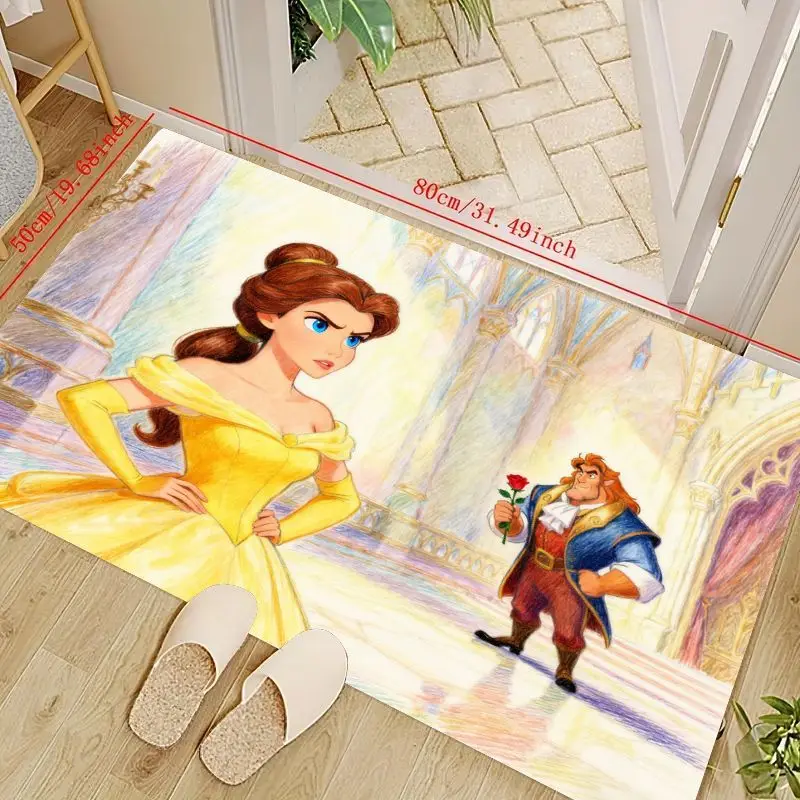 

1 шт., коврик Disney Princess Beauty and the Beast Belle & Gaston с рисунком аниме, 50x80 см (19,68x31,49 дюйма), мягкий нескользящий моющийся коврик