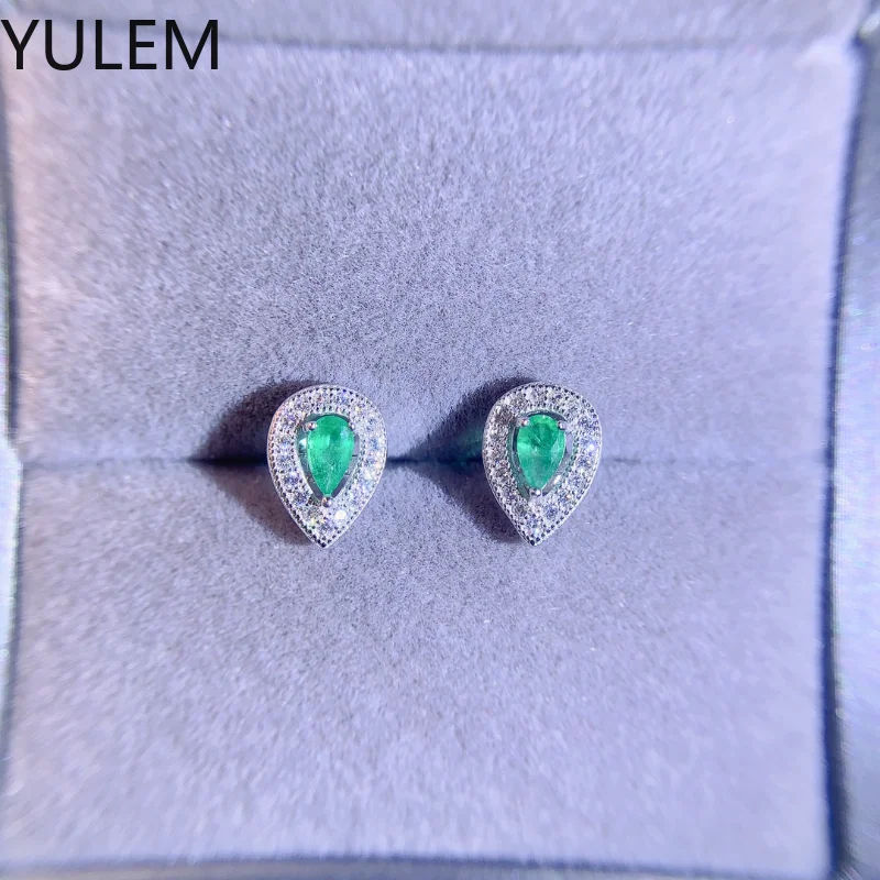 YULEM Natural Colombian Emerald Gemstone Water Drop Earrings Real 925 Silver Earrings Fine Charm Jewelry for Women