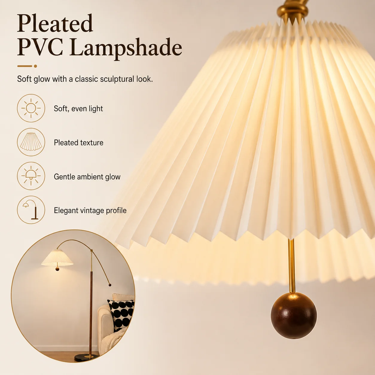 French Fishing Walnut Floor Lamp Movable Retro Standing Lamp For Living Room Sofa White Pleated Lampshade Free Bulb Included