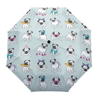 Cute Pugs Pet Dogs Automatic Umbrella Men Women Rain Windproof Outdoor Travel Sun Three Folding Umbrellas 8 Ribs Gift Parasol