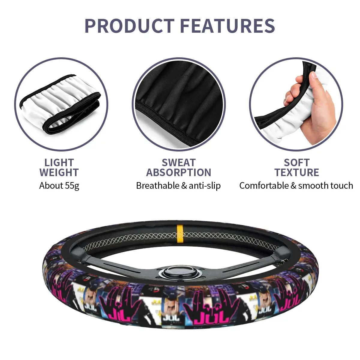 38 سنتيمتر عجلة توجيه سيارة غطاء JuL C'est Pas Des Lols المضادة للانزلاق الفرنسية مغني الراب سيارة التصميم موضة اكسسوارات السيارات #4