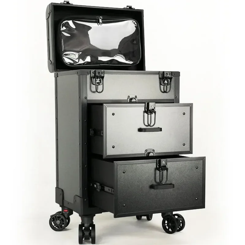Совершенно новая профессиональная коробка для макияжа из алюминиевого сплава, тележка с визажистом, портативный замок большой емкости, вышивка, красивые волосы