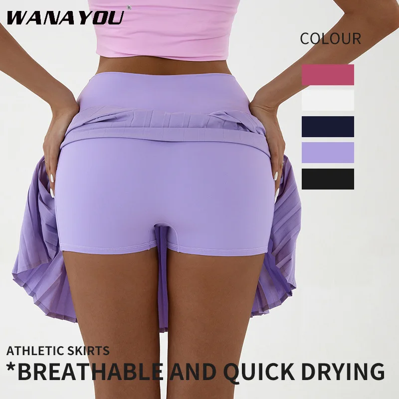 

WANAYOU Теннисная юбка с эластичной талией Женская плиссированная юбка со встроенными шортами для йоги и шортами для бега с карманами и защитой от воздействия
