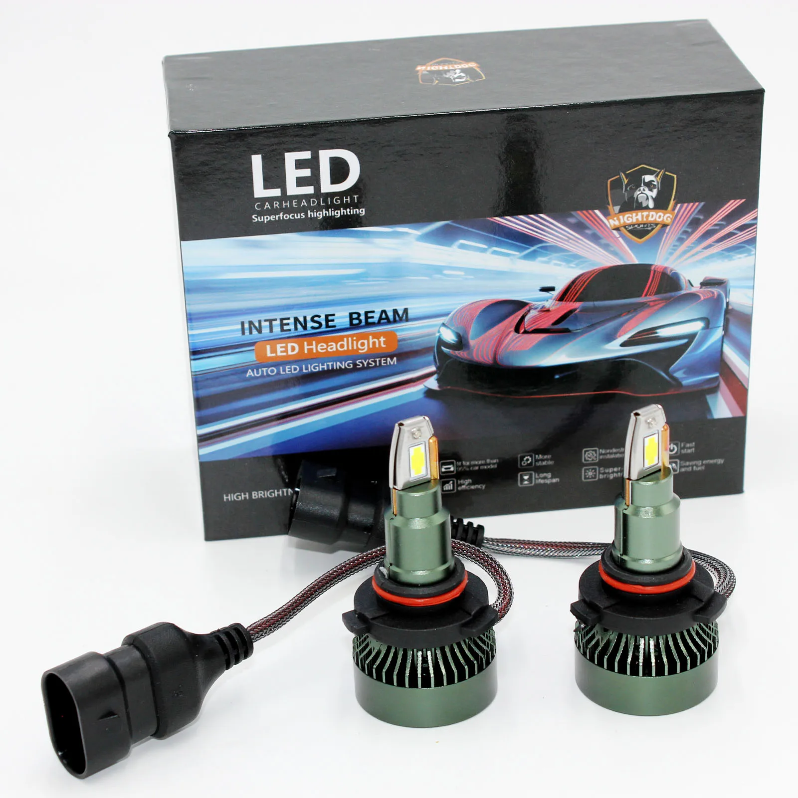 

One Pair 120W 12000LM LED Headlight High Low Beam 9005 HB3 9006 HB4 6000K Bulbs