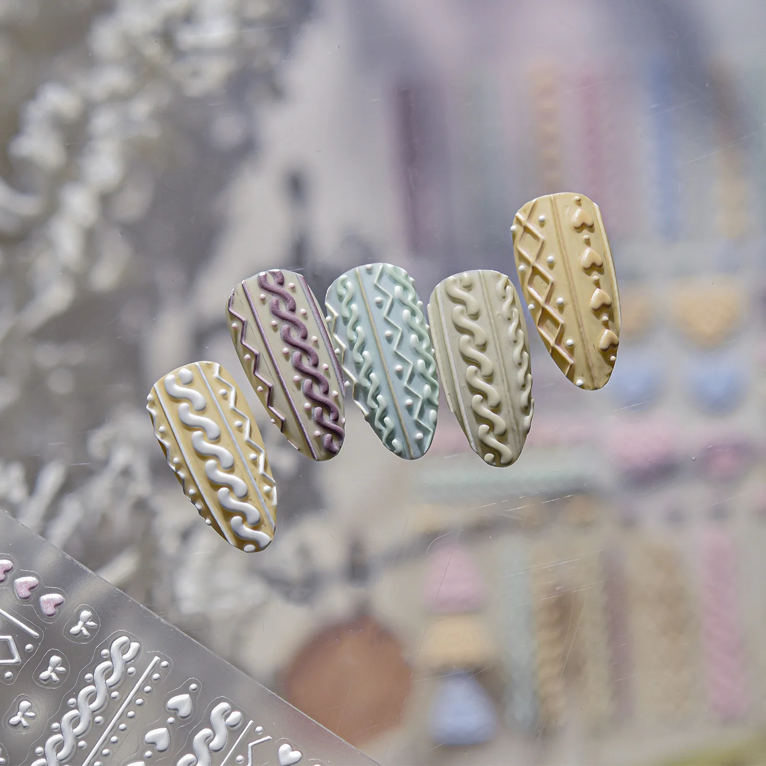 Cute Sweater Accessories Embossed Heart Nail Stickers Winter Exquisite Style Sticker Materials DIY Nail Art Stickers Decoration