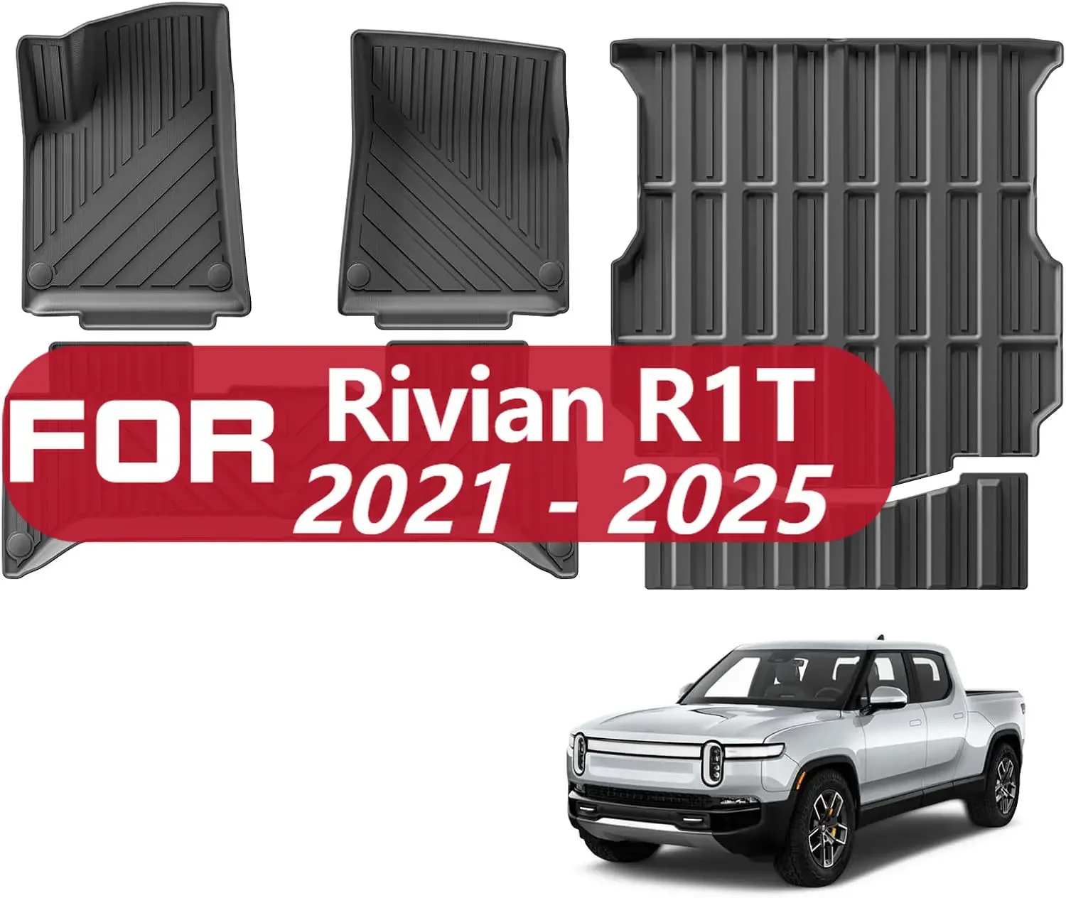 

For Rivian R1T All Weather Floor Mats & Trunk Bed Mat & Tailgate Mat TPE Car Mats For Rivian R1T 2025 2024 2023 2022 2021 Ac