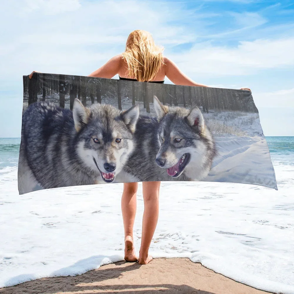 Cool Wolf Winter Beach Towel Gifts Microfiber Quick Dry Super Soft Bathroom Bath Towels Travel Camping Yoga Gym for Men Women