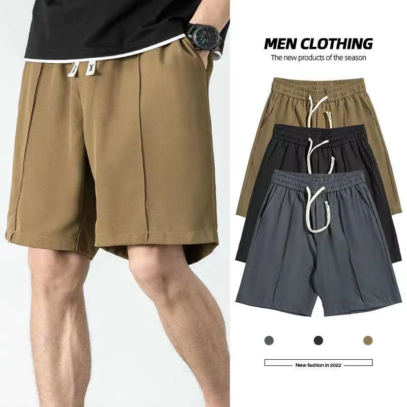 Summer Men's Ice silk Baggy Suit Shorts Gym Training Sports Casual Short Sweatpants High Street Fashion Y2K Straight Bermuda