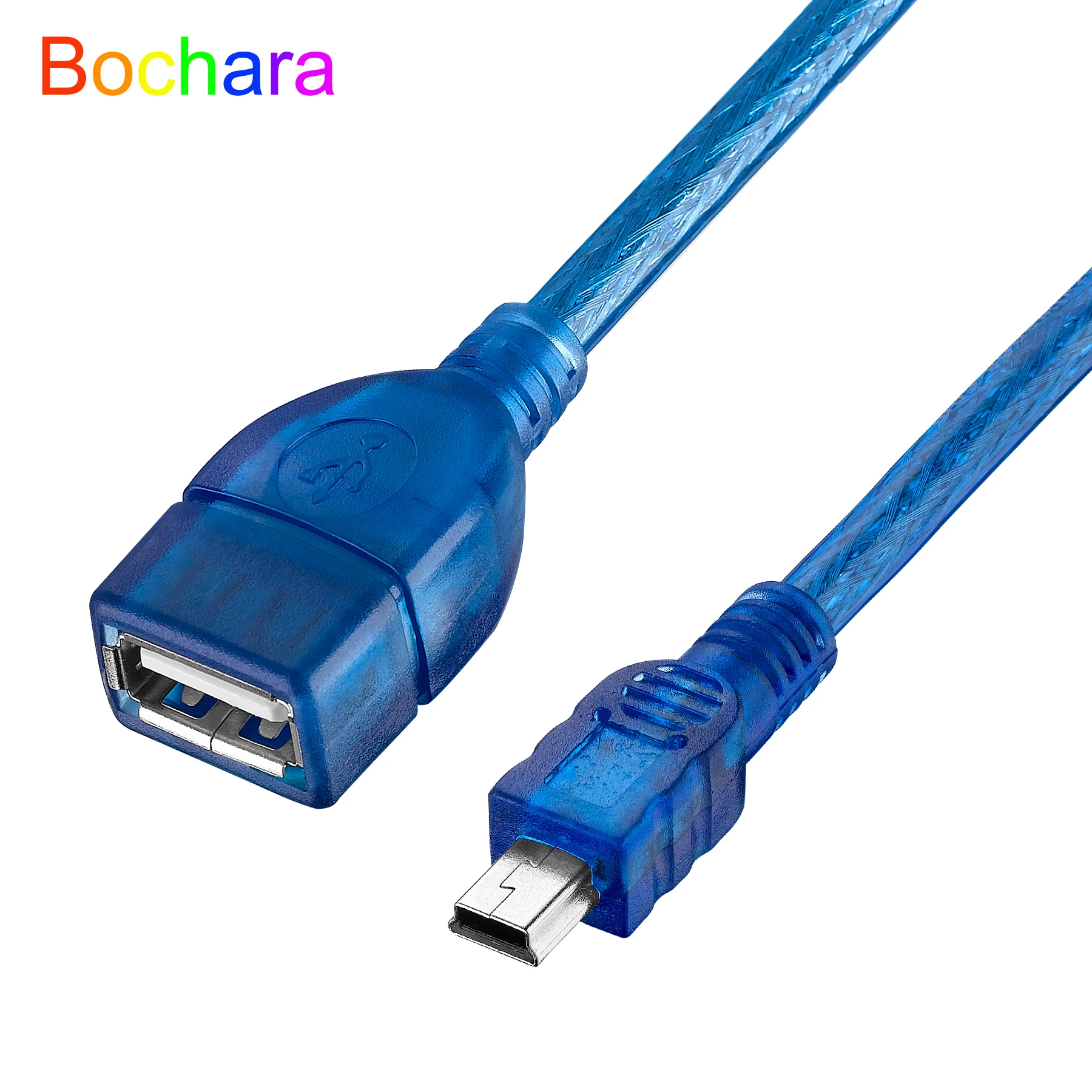 Bochara Mini 5Pin OTG Mini 5P Male to USB Female Extension Cable M/F Dual Shielding(Foil+Braided) High Speed 30cm 50cm