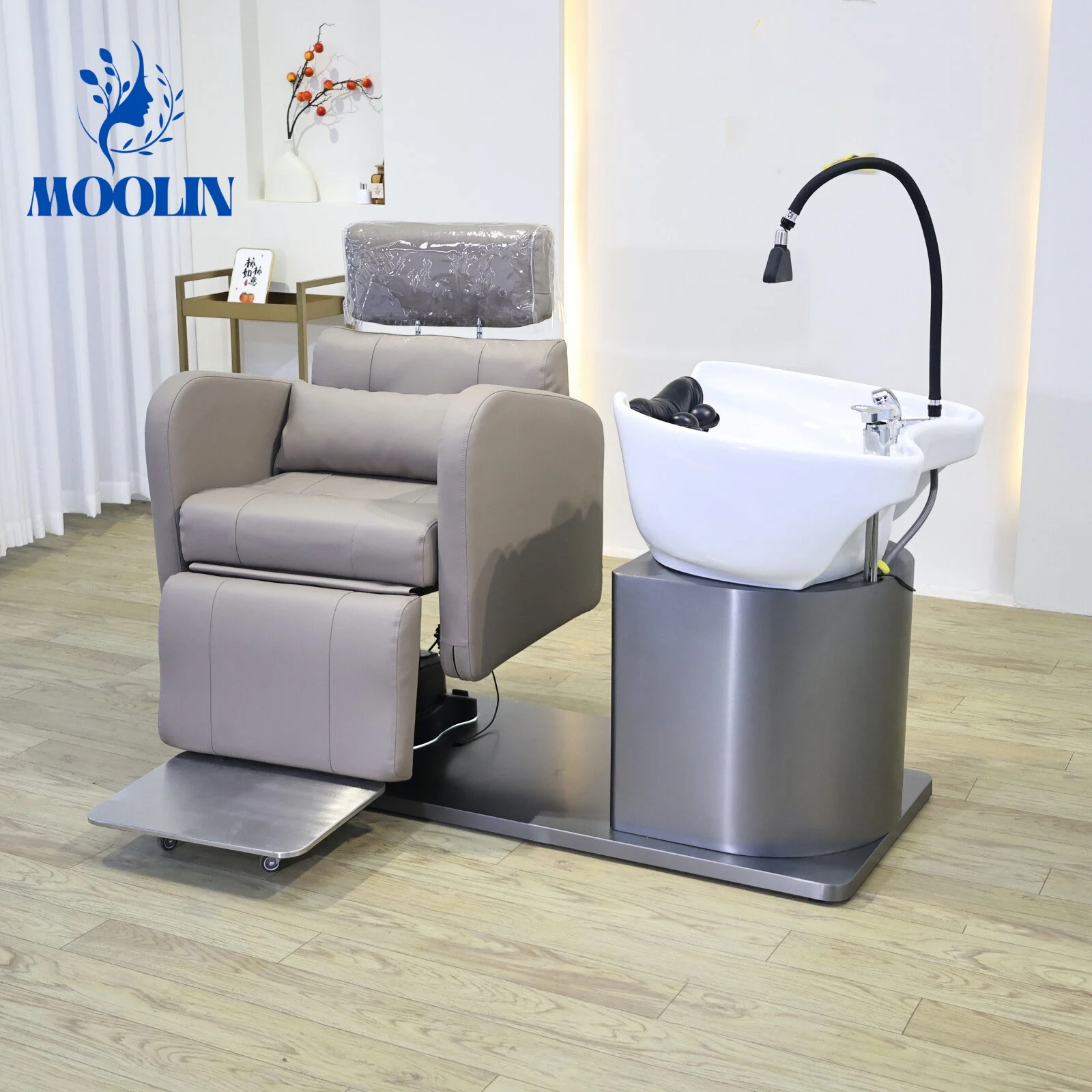 Head Therapy BedMOOLIN Luxury Hair Salon Beauty Spa Electric Shampoo Chair Lifting Adjustable Massage Shampoo Bed With Waterfall