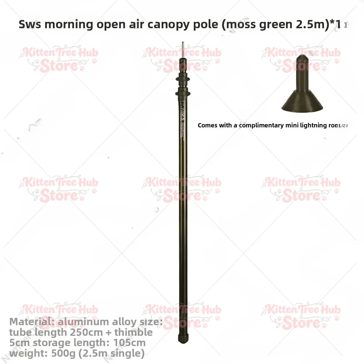 2.3-2.5M Adjustable Telescopic Tarp Pole, 3-Section Aluminum Camping Tent Pole for Outdoor Awning Support