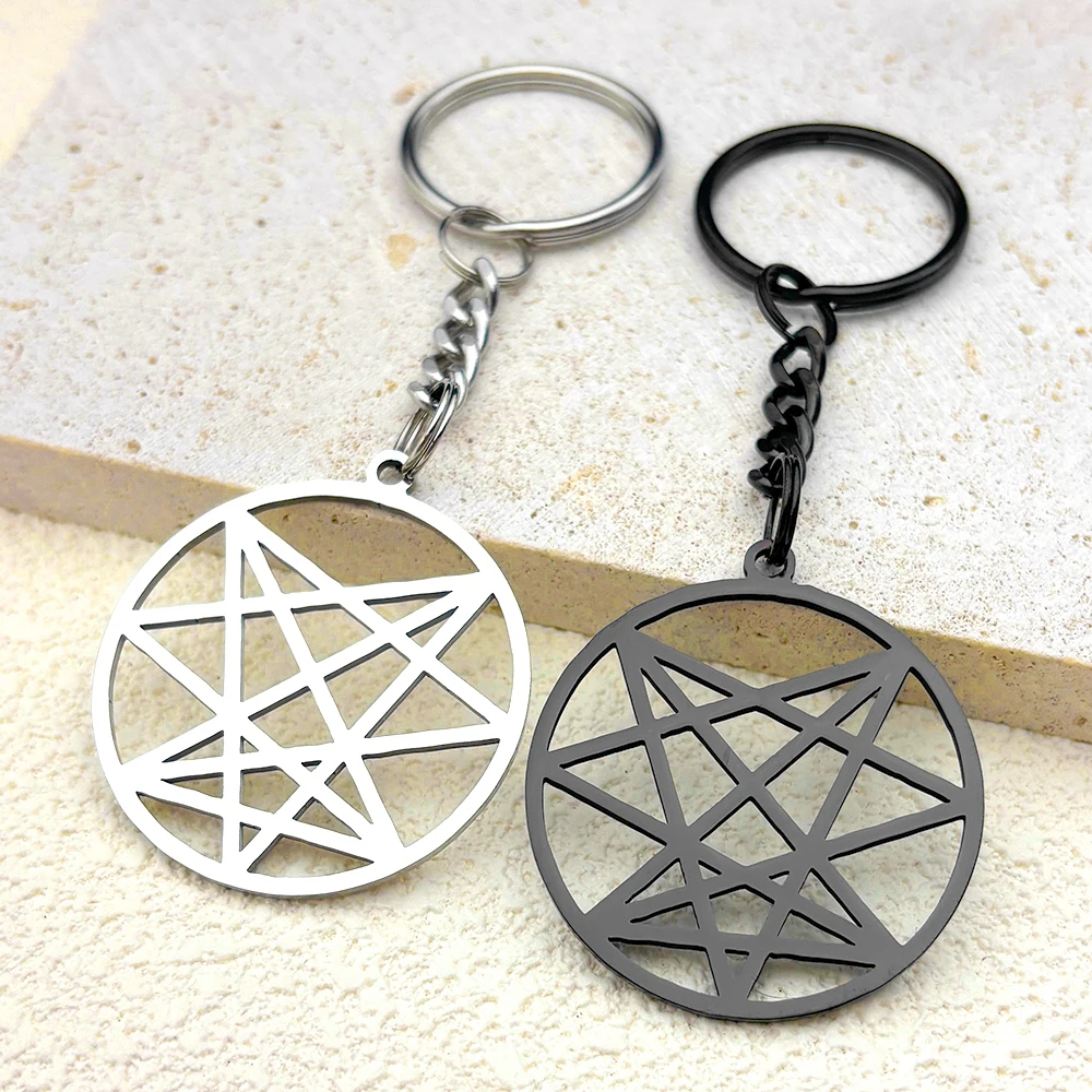 Nine Angles Satan Hidden Black Keyholder For Women Men Stainless Steel O9A Satan Onasigil Pin Patch Keyring Jewelry Gifts