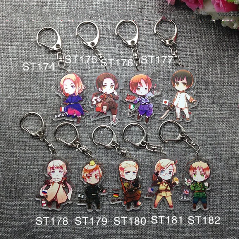 1pcs Anime Keychain APH Axis Powers Hetalia English US DE China Portachiavi Nice  Pendant De Llaveros Doubleside Keyring