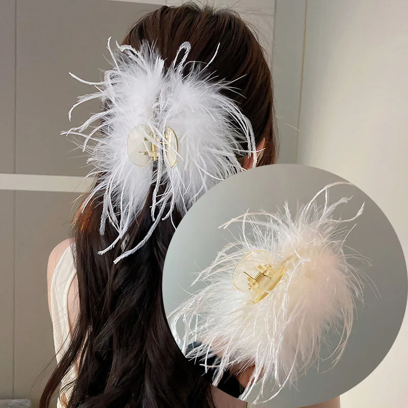 Fashion Rhinestone Tassel Butterfly Feather Hair Clip White Black Shark Hair Claw Headwear Women Hair Accessories 2023 Summer image 3