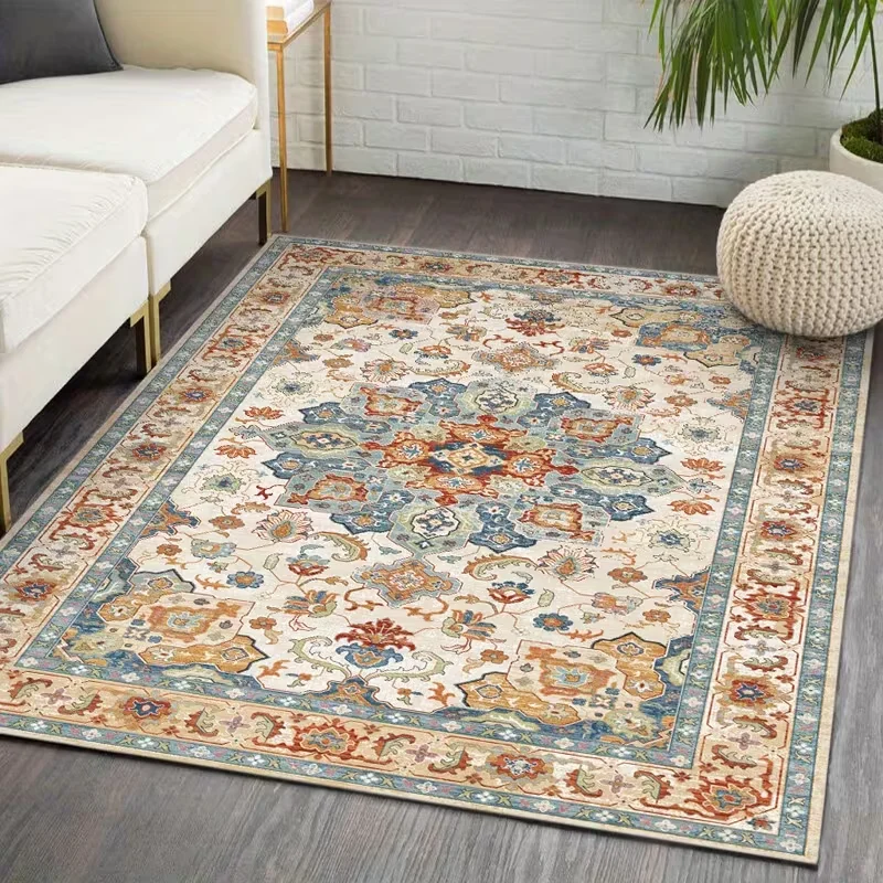 Classic Boho Medallion Distressed Rug Retro Turkish Pattern Floor Mat Non Slip for Living Room Bedroom Entryway Home Decoration