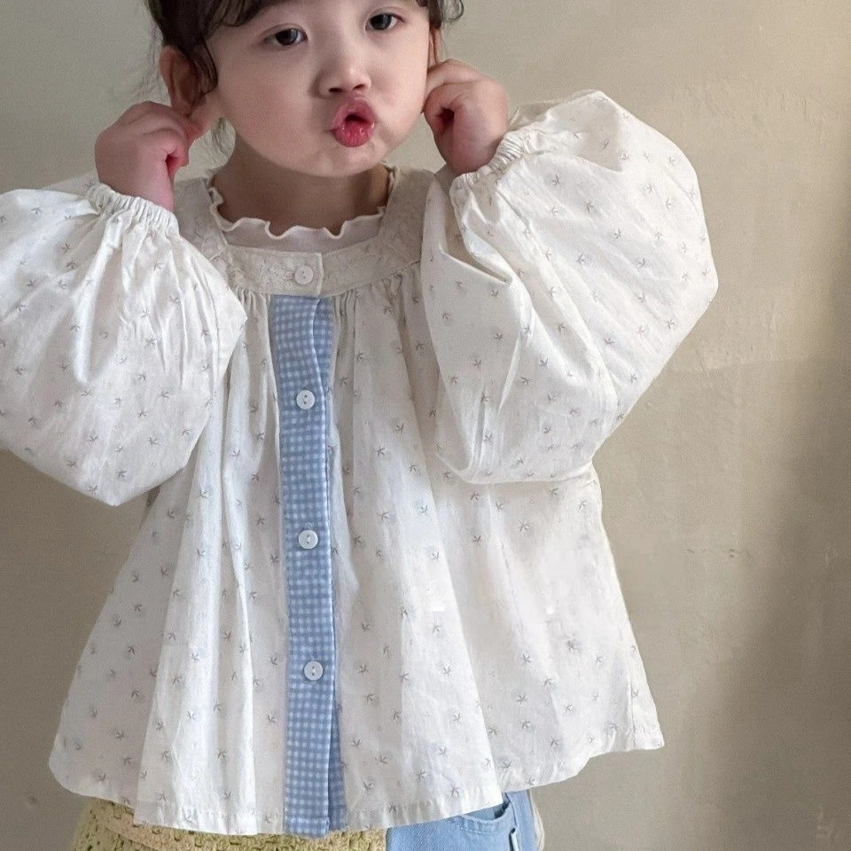 Girls Floral Print Smocked Shirt Spring Autumn Toddler Sweet Long Sleeve Tunic Top Kids Baby Blouse Cute Casual