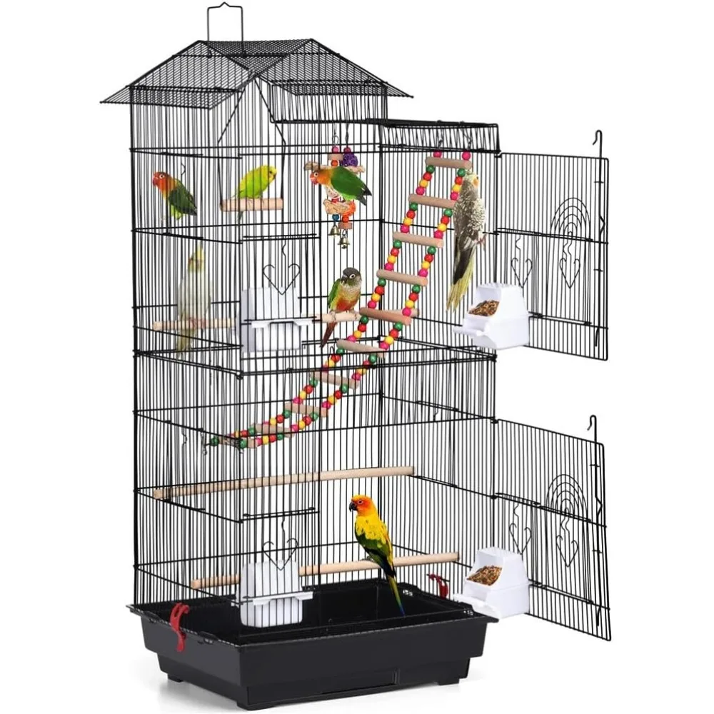 

39-inch Large Parrot Cage with Toys for Small Birds like Cockatiels and Budgies, Easy Clean Design