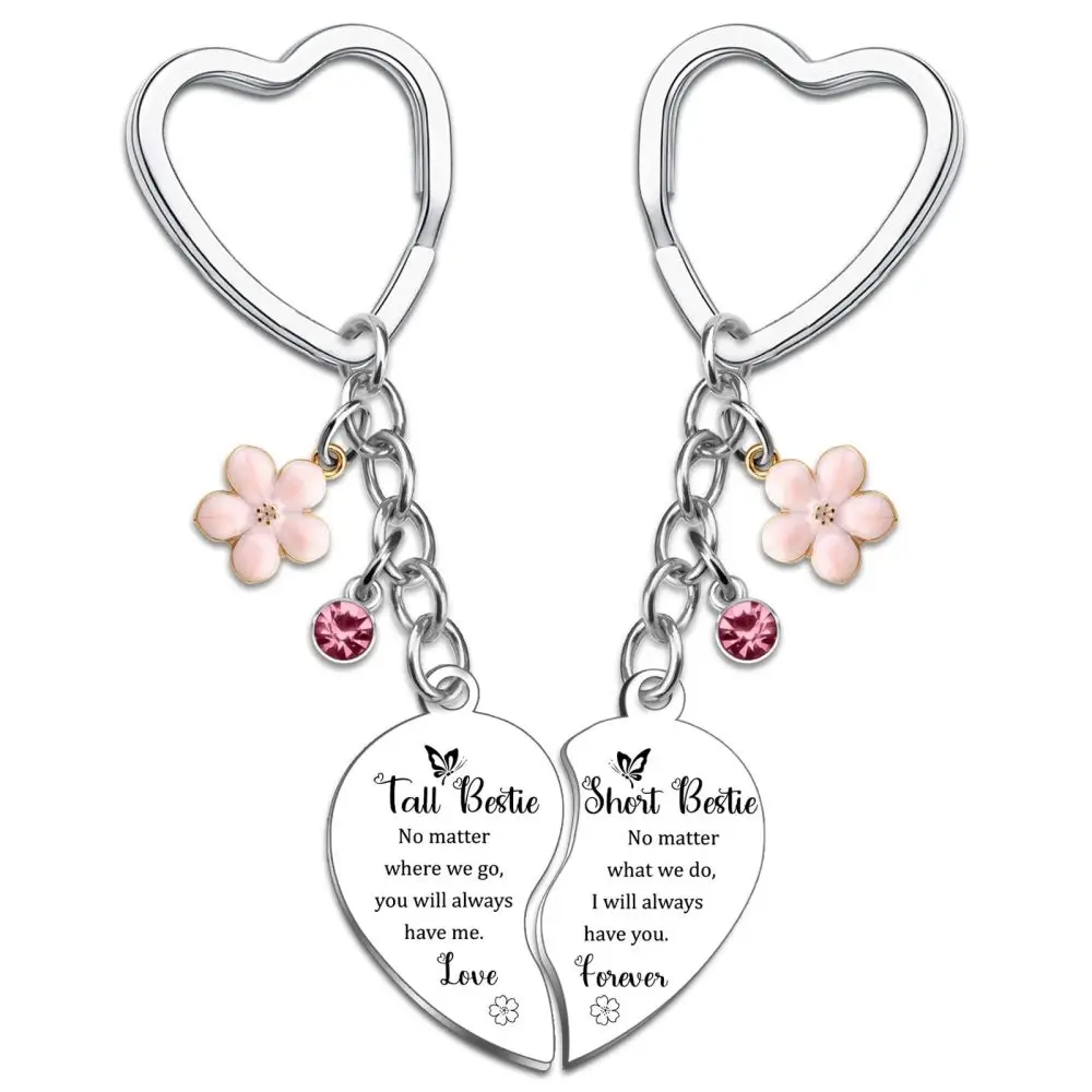 Stainless Steel Rose Gold Flower Pendant Heart Jigsaw Keying Set Mothers Day Jewelry Gift Fashion Simple Key Holder
