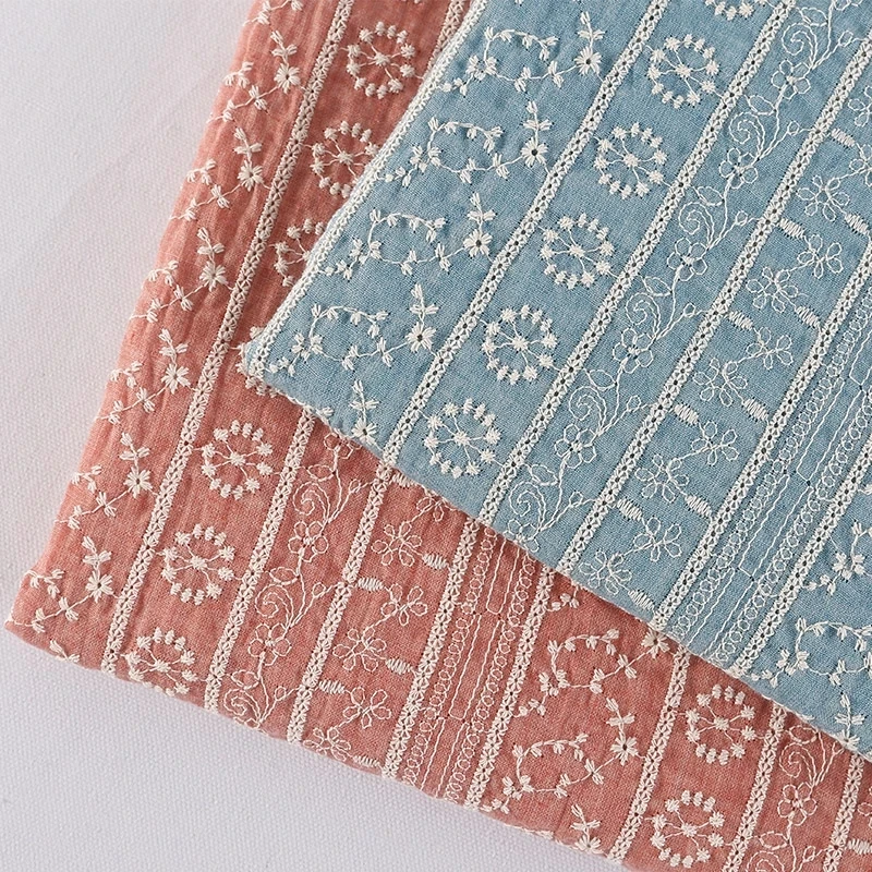 Pink Blue Dress Embroidery Fabric Handmade DIY Clothing Fabric Cotton Exquisite Sling Dress Accessories by the meter