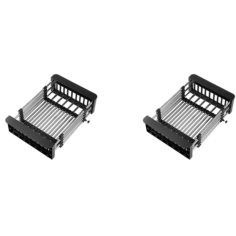 

2X Adjustable Stainless Steel Sink Dish Rack Dish Holder Kitchen Sink Storage Rack Dish Draining Rack Fruits Drainer-A