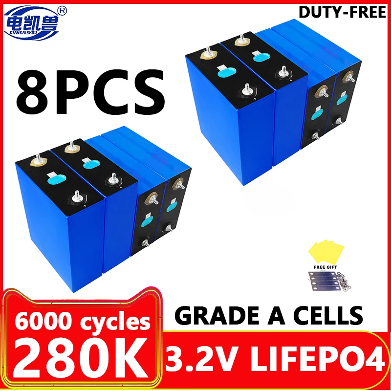 8PCS LiFePO4 battery 3.2V 105Ah 304K LF280K 3C Lithium iron phosphate battery for DIY 12V 24V 48V Golf Cart Yacht solar RV