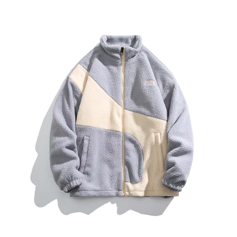 Autumn and winter men\'s warm and comfortable solid color plush fashion casual long sleeved stand up collar cardigan sweater