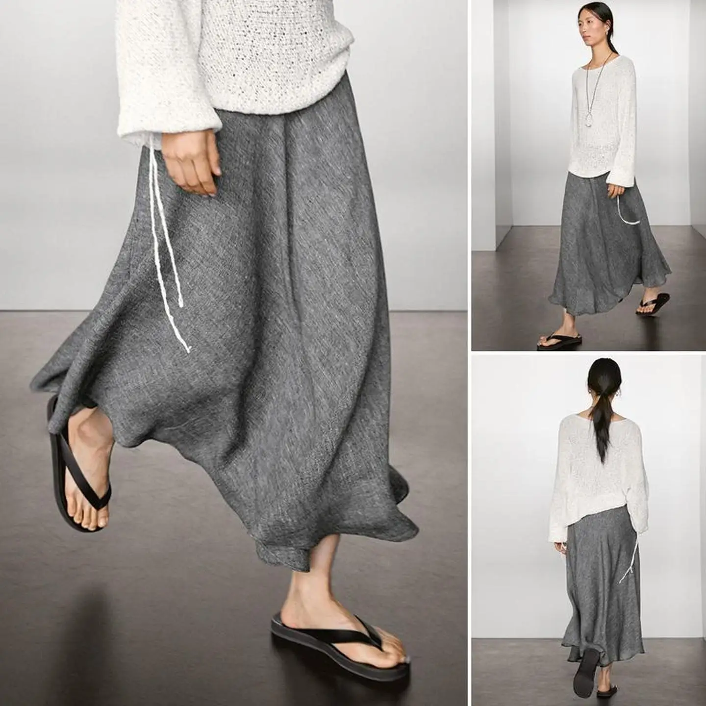 

Early Autumn Casual mat Sle Mid-Length Skirt Quali Drapey Waist Design Daily Wear Ele Fene Silhouette