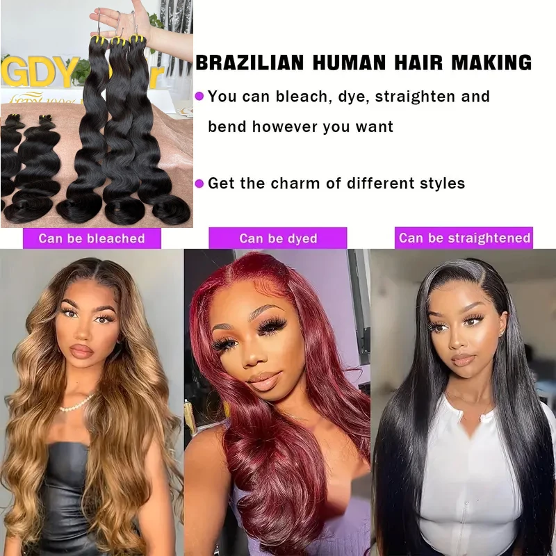 GDYLUXURY 10A Body Wave Bundles Human Hair Virgin Remy Human Hair Brazilian Weaving Natural Black 3/4 PCS Bundles Natural Hair