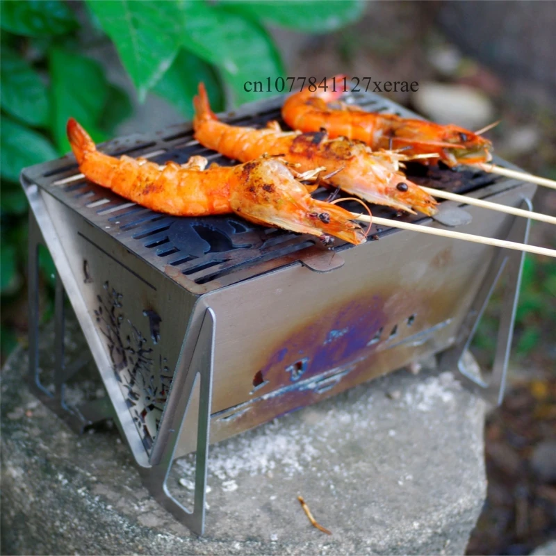 Outdoor Multi-functional Pure Titanium Barbecue Grill Windproof Heating Ultra Light Stove Detachable and Portable Barbecue Stove