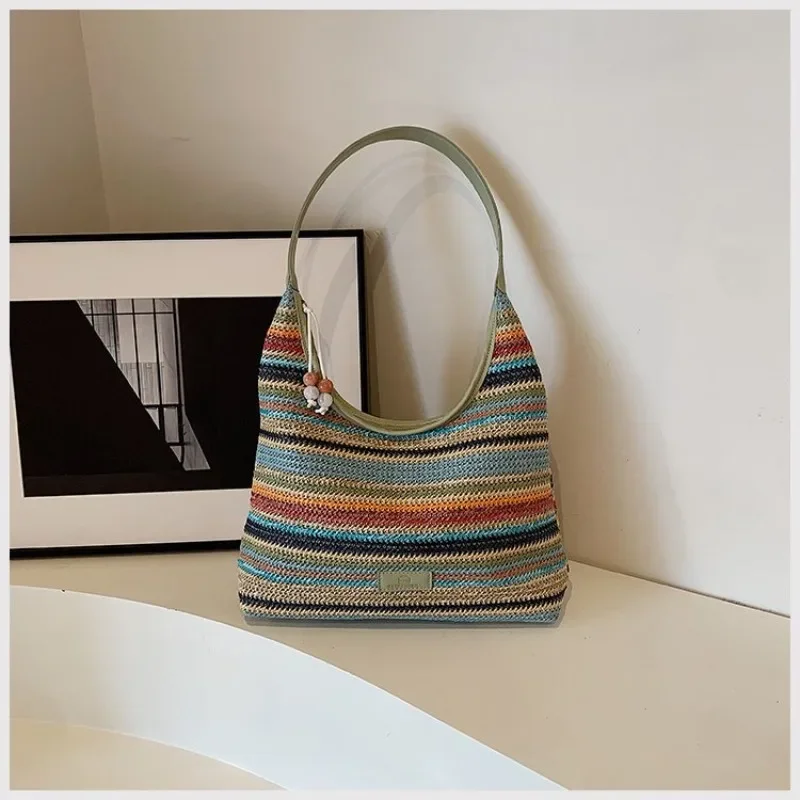 Rainbow Strip Fashion Underarm Bag Women's New Foreign Style Versatile Bucket Bag Fresh and Elegant Trend Women's Shoulder Bag