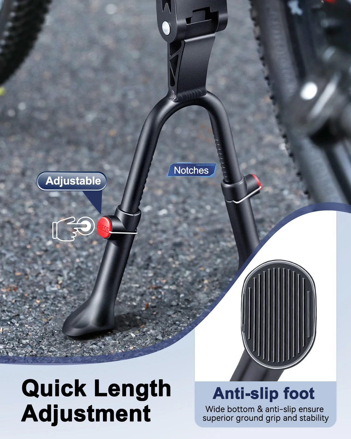 Wsdcam Adjustable Double Leg Bike Kickstand 30KG Bearing Aluminum Alloy Center Bicycle Stand For 26‑29 Inch MTB Cargo Bikes view 2