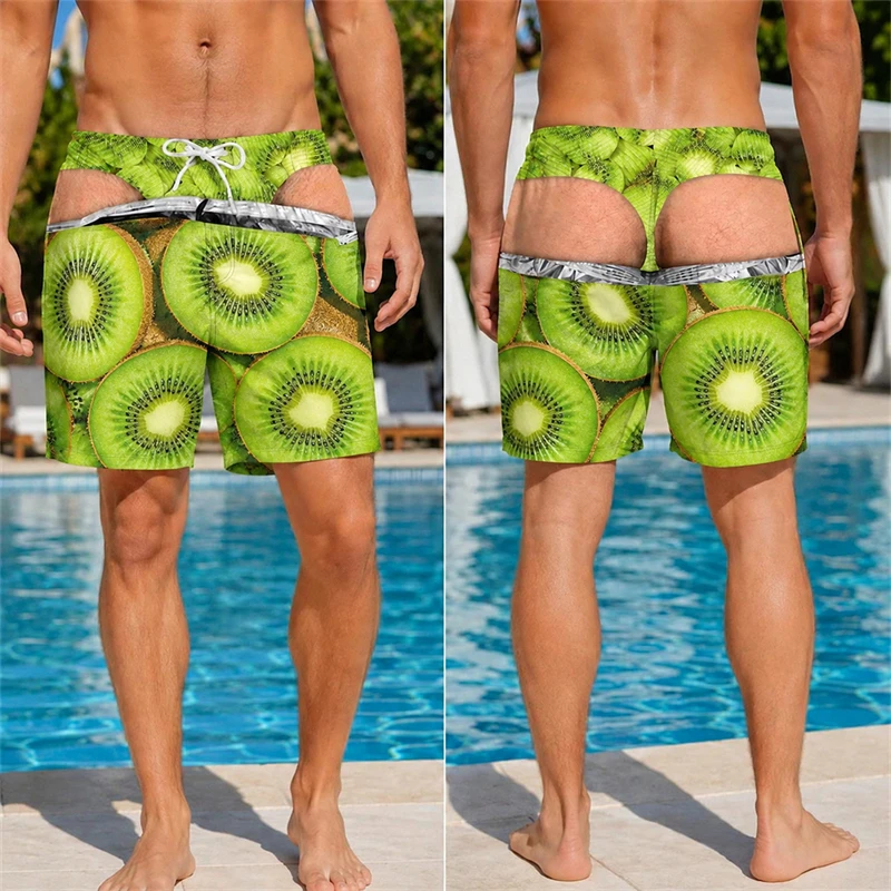 Funny Fruit-themed Men Swim Trunks For Boyfriend Husband 3D Print Fake Buttock Pattern Beach Party Board Shorts Novel Gifts New
