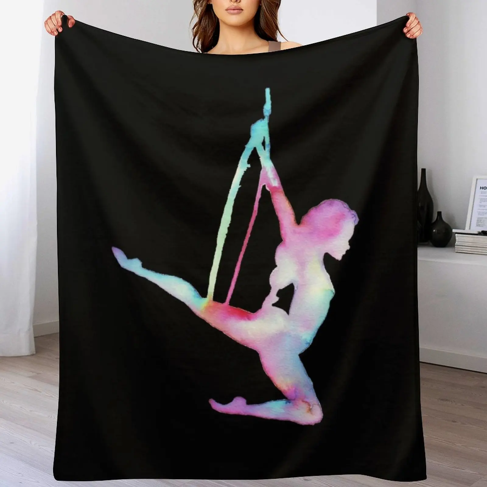 

Rainbow Silhouette Aerial Lyra Hoop Throw Blanket For Sofa Thin Luxury Thicken Winter beds Blankets