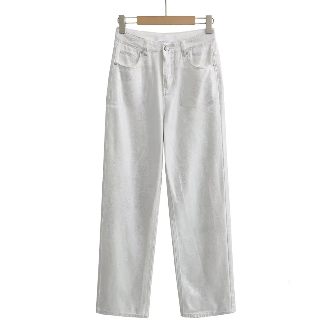 

High Waist Straight Leg Jeans Metal Crt Faionable Casual Versatile Long Pants Women's Premium Quali Spring New Arrival