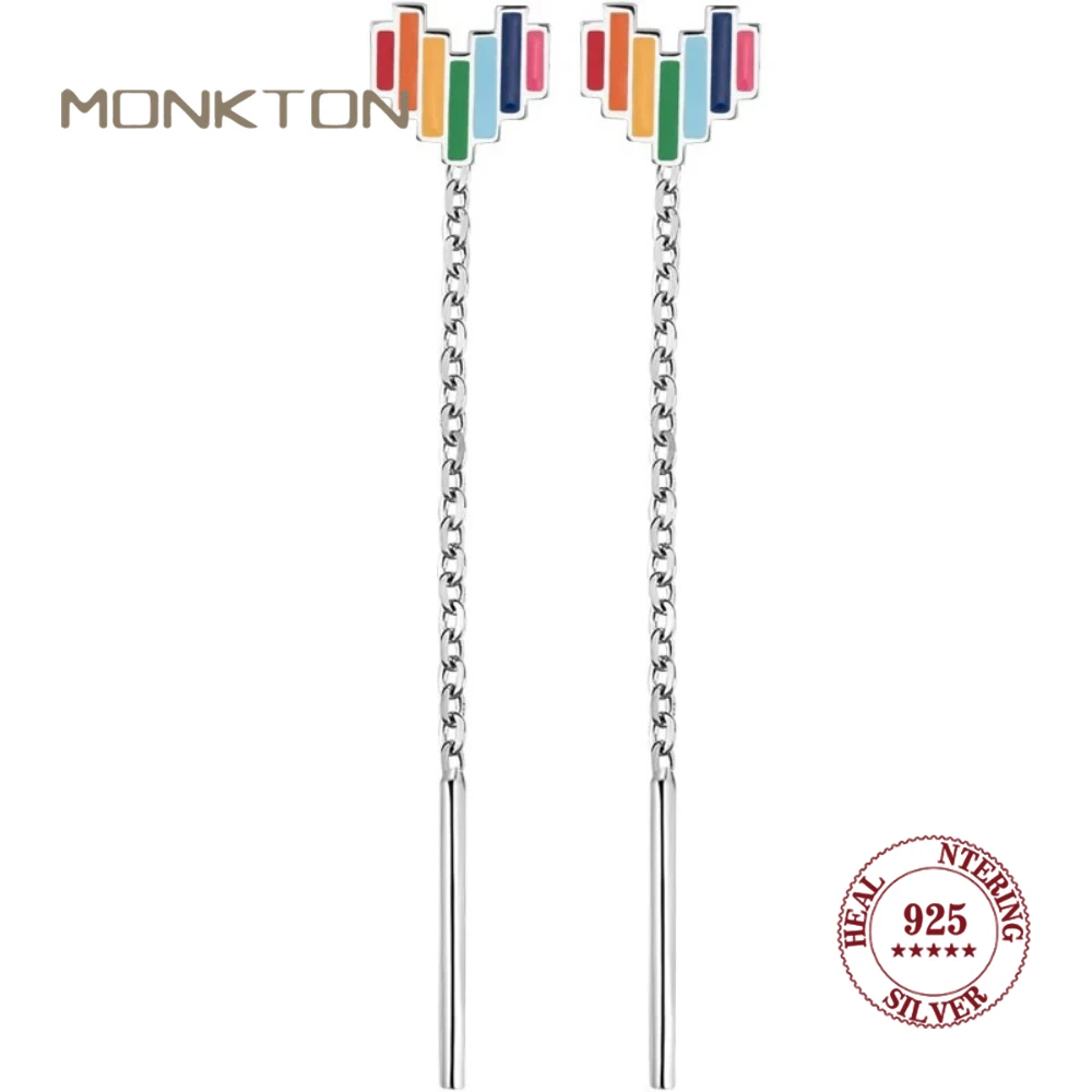 

Monkton 925 Sterling Silver Colorful Sound Wave Tassel Earrings for Women Trendy Drop Earrings Unique Music Element Jewelry